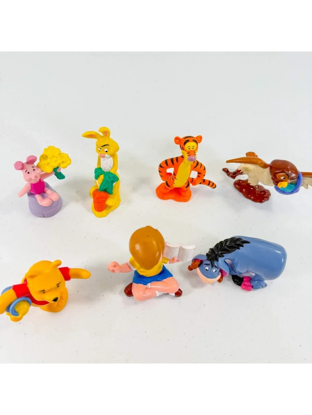 VTG Disney Winnie the Pooh Lot 7 Figures Owl Rabbit Christopher Robin Reading